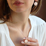 Apm Monaco Model Deniz Çapası Renkli Zirkon Taşlı Rose Gold Kaplama Gümüş Set