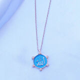 Çift Taraflı Mine İşli Allah Yazılı Rose Gold Kaplama Gümüş Kolye