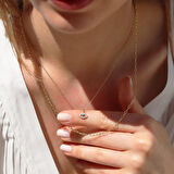 Göz Modeli 2 Zincirli Gold Kaplama Trend Gümüş Kolye