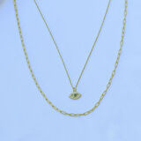 Göz Modeli 2 Zincirli Gold Kaplama Trend Gümüş Kolye