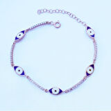 Zirkon Taşlı Lacivert Mine İşli Göz Modeli Rose Gold Kaplama Gümüş Bileklik