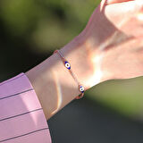 Zirkon Taşlı Lacivert Mine İşli Göz Modeli Rose Gold Kaplama Gümüş Bileklik