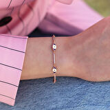 Zirkon Taşlı Lacivert Mine İşli Göz Modeli Rose Gold Kaplama Gümüş Bileklik