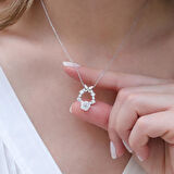 Kelebek ve Çiçek Motifli Zirkon Taşlı Gümüş Kolye