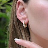 Zirkon Taşlı Gold Kaplama Halka Gümüş Küpe