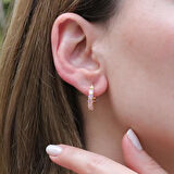 Pembe Zirkon Taşlı Gold Kaplama Halka Gümüş Küpe