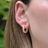 Pembe Zirkon Taşlı Gold Kaplama Halka Gümüş Küpe