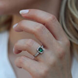 Yeşil Zirkon Taşlı Baget Tek Taş Gümüş Yüzük