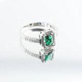 Yeşil Zirkon Taşlı Baget Tek Taş Gümüş Yüzük