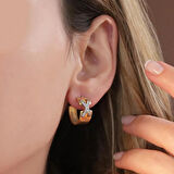 Zirkon Taşlı Çapraz Tffny Modeli Gold Kaplama Gümüş Küpe