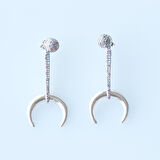 Renkli Zirkon Taşlı Hilal Gümüş Küpe