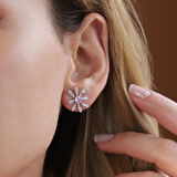 Çiçek Modeli Pembe Taş Detaylı Gümüş Set