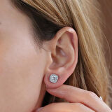 Oval Taşlı Swarovski Gümüş Tektaş Küpe