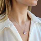 Ametist Taşlı Kare Lotus Çiçeği Gümüş Kolye