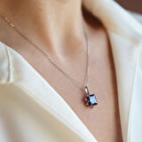 Ametist Taşlı Kare Lotus Çiçeği Gümüş Kolye