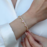 Pembe Kalp Gold Kaplama Gümüş Bileklik