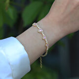 Pembe Kalp Gold Kaplama Gümüş Bileklik