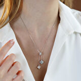 Yonca Sedef Taşlı Sarkıt Gümüş Kolye