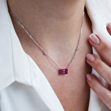 Baget Kesimli Pembe Gümüş Kolye