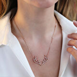 Geyik Model Rose Gold Kaplama Gümüş Kolye
