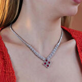 Kare Montür Ruby  Gümüş Set