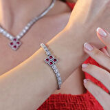 Kare Montür Ruby  Gümüş Set