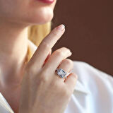 Baget Kesim Zirkon Taş Gümüş Yüzük