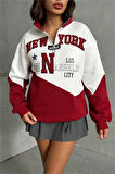 Kadın bordo fermuarlı New york sweat DPNBG050