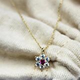 Ortası Yakut Taşlı Çiçek Altın Kolye