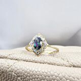 Vintage Mistik Topaz Sarı Altın Evlilik Teklifi Hediye 14 Ayar Altın Yüzük -Evlilik Teklifi Yüzüğü
