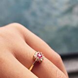 Ruby (Lal Taşı) Gül Evlilik Teklifi Yüzüğü Hediye 14 Ayar Kadın Altın Yüzük-Evlilik Teklifi Yüzüğü