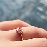 Ruby (Lal Taşı) Gül Evlilik Teklifi Yüzüğü Hediye 14 Ayar Kadın Altın Yüzük-Evlilik Teklifi Yüzüğü