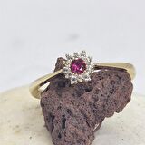 Ruby (Lal Taşı) Gül Evlilik Teklifi Yüzüğü Hediye 14 Ayar Kadın Altın Yüzük-Evlilik Teklifi Yüzüğü