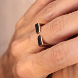 Taşsız Altın Yüzük - 14 Ayar Altın Dikdörtgen Kalın Taşsız Kadın Yüzük - Eşe, Sevgiliye Altın Yüzük