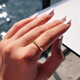 925 Ayar Sarı Gümüş Yüzük-Çubuk Sıra Taşlı 0.20 Ct Pırlanta Taşlı Alyans Yüzük-Hediye Gümüş Yüzük