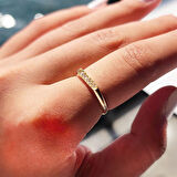 925 Ayar Sarı Gümüş Yüzük-Çubuk Sıra Taşlı 0.20 Ct Pırlanta Taşlı Alyans Yüzük-Hediye Gümüş Yüzük