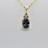 14 Ayar Altın Kolye -1.3Ct Mistik Topaz Aleksantrıt  Oval Taşlı Pırlanta Montürü  Nano Has Taşlı Altın Kolye-Hediye 14 Ayar Altın Kolye