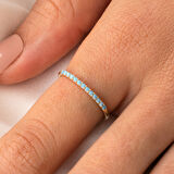 Gümüş Yüzük - Firuze Taşlı 925 Ayar Gümüş Yüzük - 0.25 Karat Yarım Tur Pırlanta Montörü Alyans