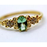Carla Green Topaz Evlilik Teklifi Yüzüğü-Vintage Green Topaz Hediye 14 Ayar Altın Yüzük