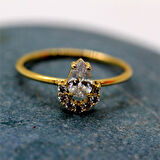 Gümüş Yüzük - Angelina Damla Taşlı Yarım Ay 925 Ayar Gümüş Yüzük-Minimal Hediye 925 Ayar Gümüş Yüzük