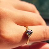 1.20Ct Mistik Topaz(Alecsandrt)Selena Evlilik Teklifi 14 Ayar Altın Yüzük-Alecsandrt Tria Tek Taş Yüzük