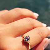 1.20Ct Mistik Topaz(Alecsandrt)Selena Evlilik Teklifi 14 Ayar Altın Yüzük-Alecsandrt Tria Tek Taş Yüzük