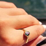 1.20Ct Mistik Topaz(Alecsandrt)Selena Evlilik Teklifi 14 Ayar Altın Yüzük-Alecsandrt Tria Tek Taş Yüzük