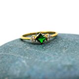 Zümrüt(Yeşim Taşı) Carolin Alyans Yüzük-0.40Ct Nano Safir Evlilik Teklifi 14 Ayar Hediye Altın Yüzk