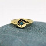 Firuze Taşlı Şimal Yıldızı Yuvarlak Mühür 14 Ayar Altın Yüzük-Yıldızlı Hediye Altın Yüzük