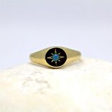 Firuze Taşlı Şimal Yıldızı Yuvarlak Mühür 14 Ayar Altın Yüzük-Yıldızlı Hediye Altın Yüzük