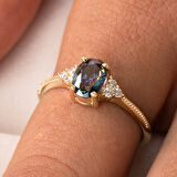 Gümüş Yüzük - 1.20Ct Mistik topaz Selena Evlilik Teklifi 925 Ayar Gümüş Yüzük-Tria Tek Taş Yüzük