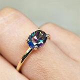 Gümüş Yüzük - 2.60 Ct Lopez Mistik Topaz Tektaş 925 Ayar Gümüş Yüzük - Tek Taş 925 Ayar Gümüş Yüzük