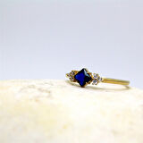 Gümüş Yüzük - Safir Carolin Alyans Yüzük - 0.40 Ct Nano Safir 925 Ayar Gümüş Evlilik Teklifi Yüzük