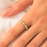 Gümüş Yüzük - Kalp Sadakat Yemini Firuze Taşlı 925 Ayar Gümüş Sıralı Yüzük-Kalp Hediye Gümüş Yüzük